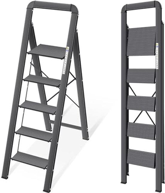 Opvouwbare 5-traps Aluminium Ladder met Handgreep en Antislip | bol