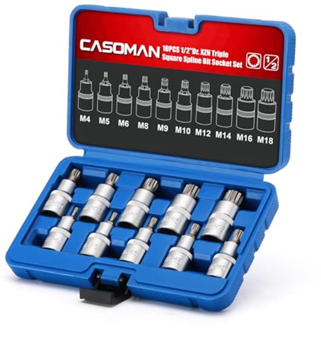 10-delige 1/2" Drive XZN Triple Square Bit Socket Set - M4-M18