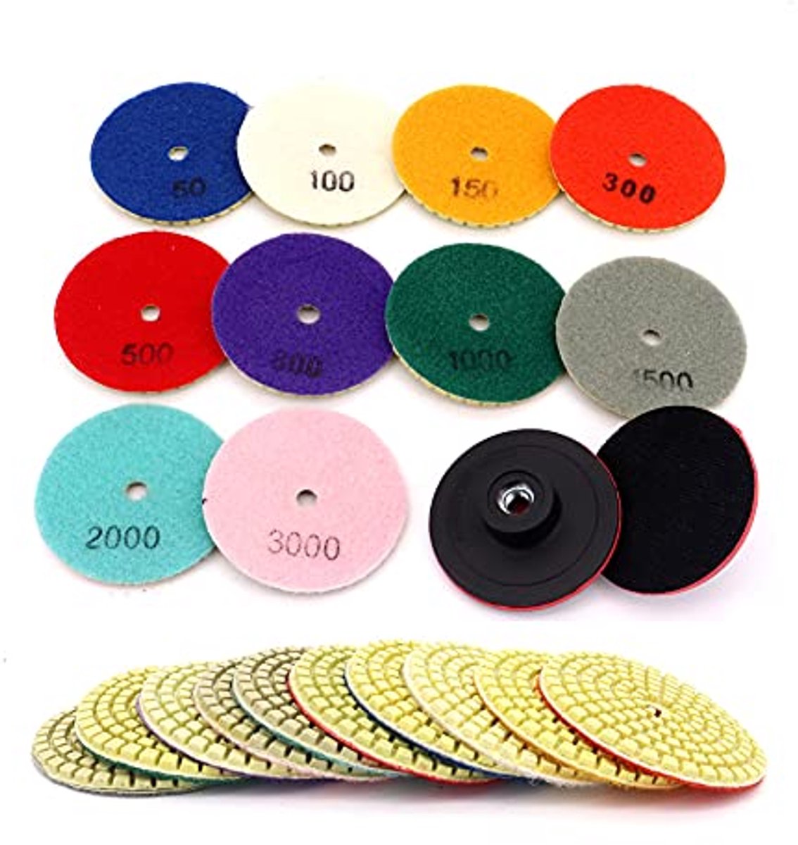 Diamantpolijstschijven Set van 12 - 3 Inch, 80 mm, Voor Graniet, Betonsteen en Keramiek - Nat Polijstwielen, 50-3000 Grit