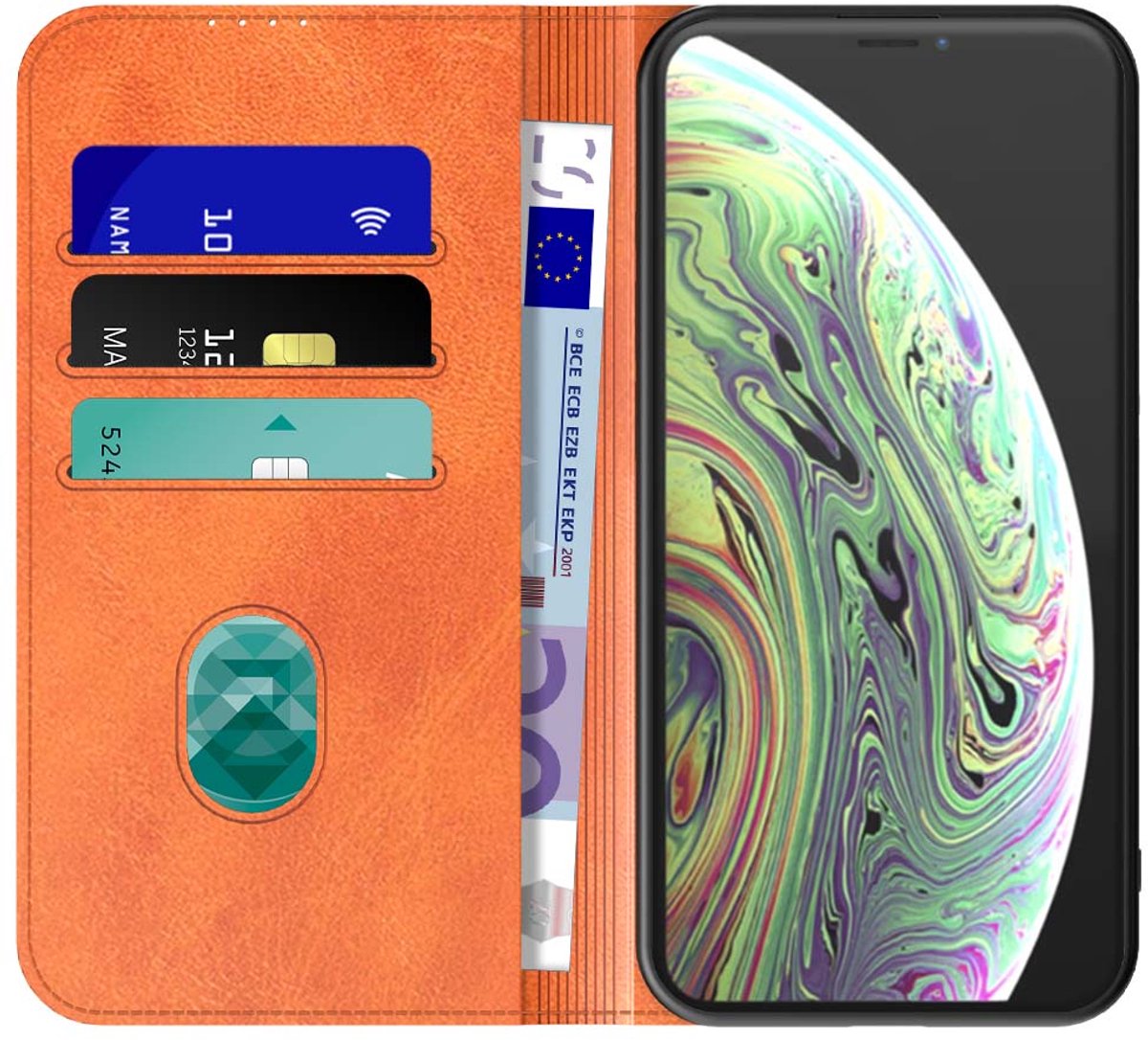 Geschikt voor iPhone X/Xs Telefoonhoesje Bruin Kunstleer Met Magnetische Sluiting - Portemonnee BookCase Met Pasjeshouder - ProtX