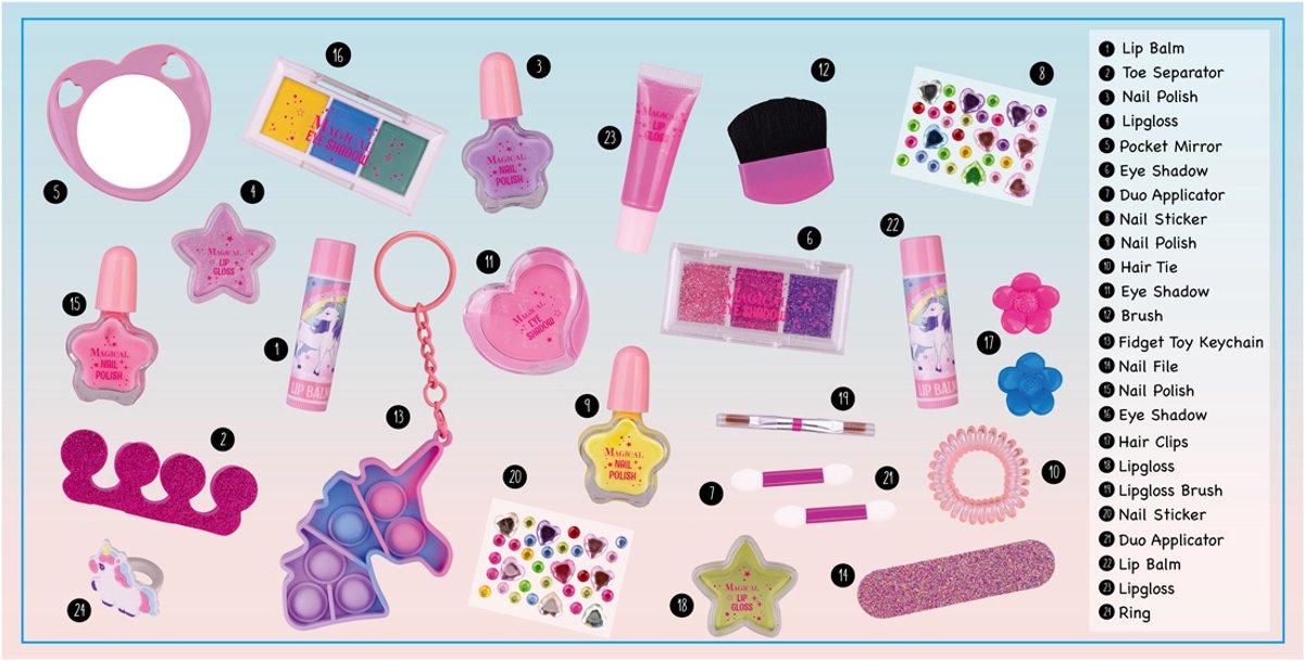 Adventskalender 2026 Make up Kind - Beauty Meisjes - Unicorn - 24 verrassingen - Make-up Geschenkset Kinderen Dames - Cadeau meisje 3 jaar, 4 jaar, 5 jaar, 6 jaar, 7 jaar, 8 jaar - Eenhoorn cadeautjes – foto 3