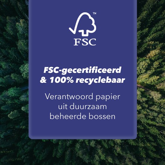 FSC-logo en tekst 'FSC-gecertificeerd & 100% recyclebaar'.