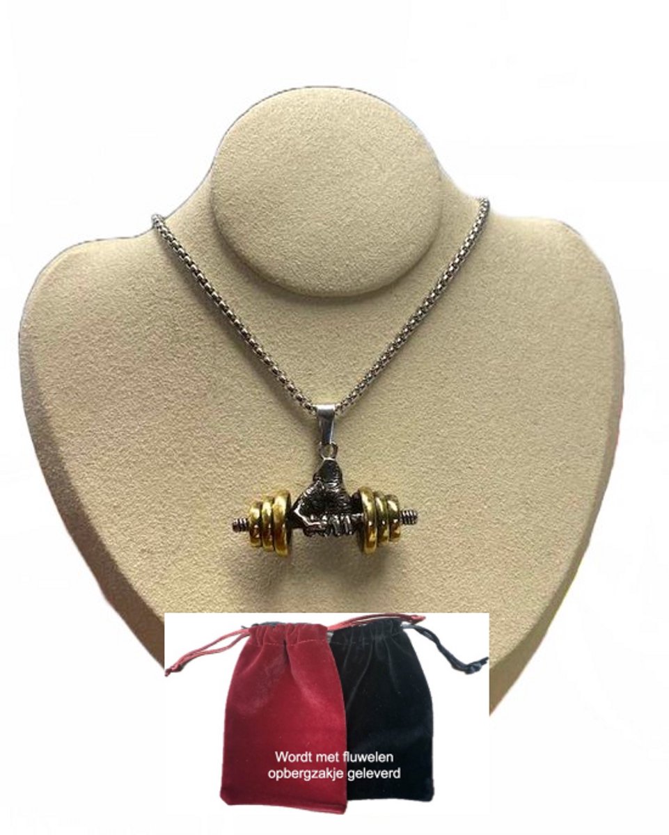 My Sweet Romance® - Hals ketting met dumbbell. Hanger in de vorm van een fitness halter. Zilver kleurige hals ketting 60 cm met fitness hanger. Wordt in luxe verpakking geleverd.
