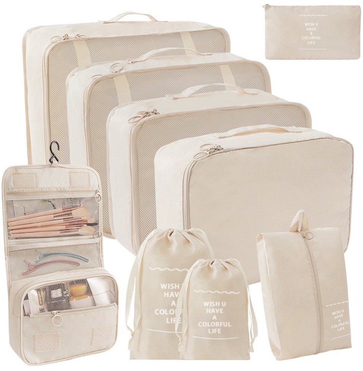 Ynkkvre -9-Delige Reis Bagage Organizer Set – Waterdichte Compressie Opbergtassen – Lichtgewicht & Duurzaam Polyester – Ideaal voor Koffer en Vakantie