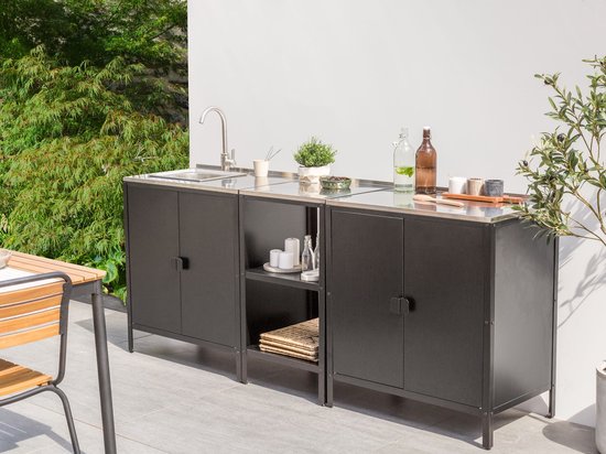 VILAMA - Tuin kookeiland met keukenkast en spoelbak - Zwart - RVS — afbeelding 3