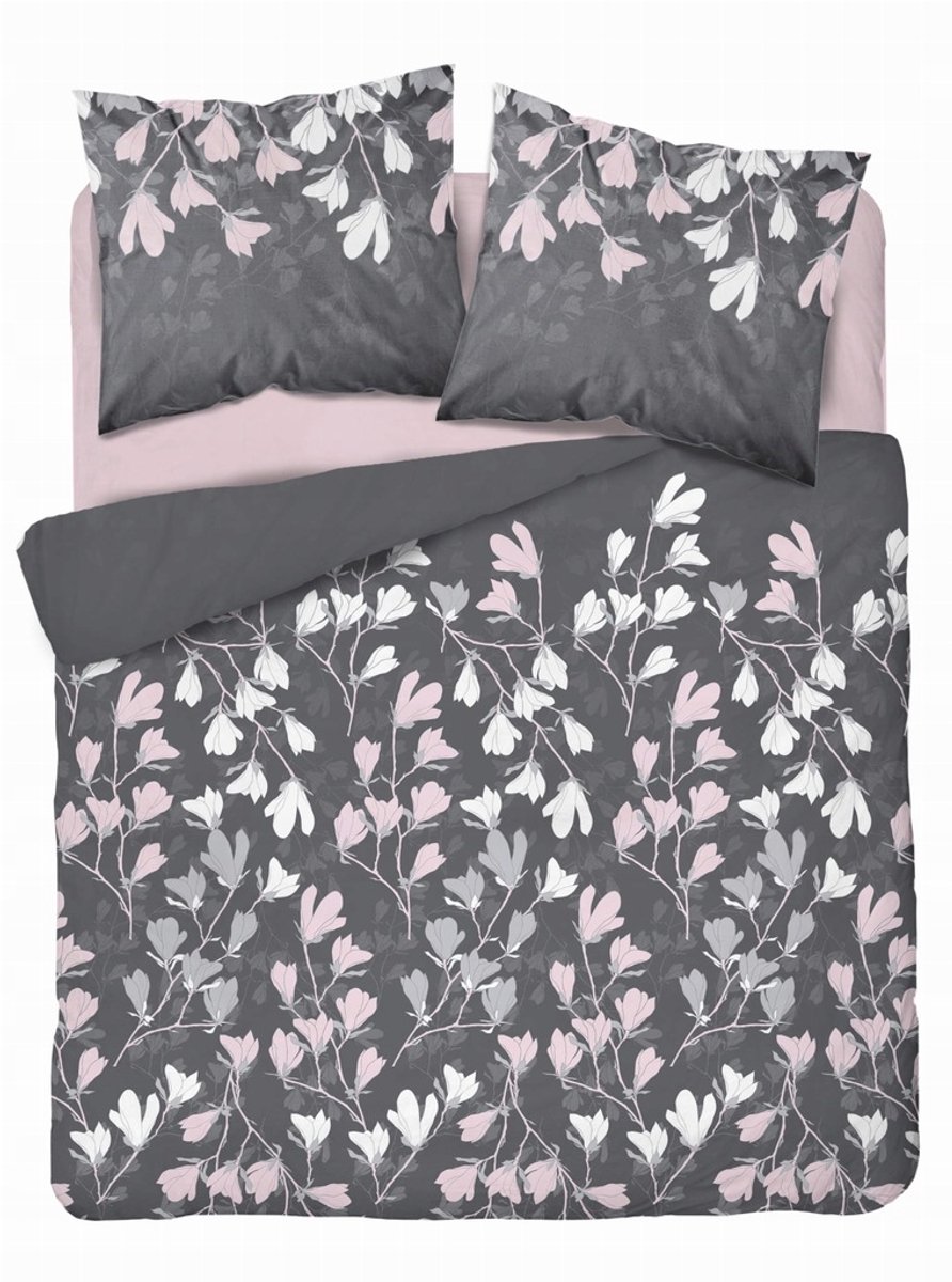 Dekbedovertrek Set 160x200cm - Roze Magnolia Bloemen - 3 Delig