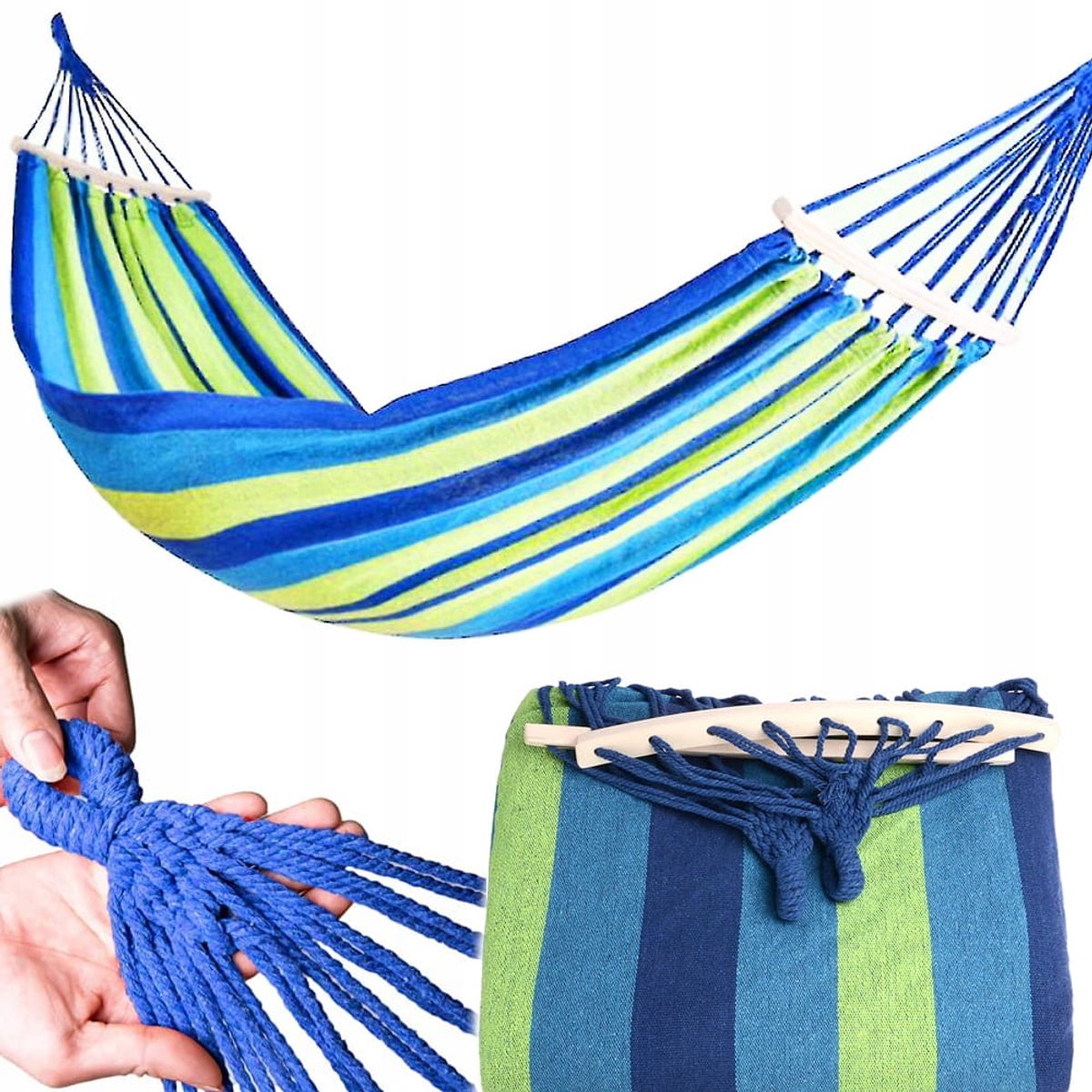 Sterke 1-persoons hangmat met spreidstok - 240x80cm, 120kg