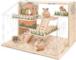 White-Label® Hamsterkooi met Hamsterspeelgoed - Rattenkooi - Hamster Kooi met 3 Verdiepingen - Natur en Transparant
