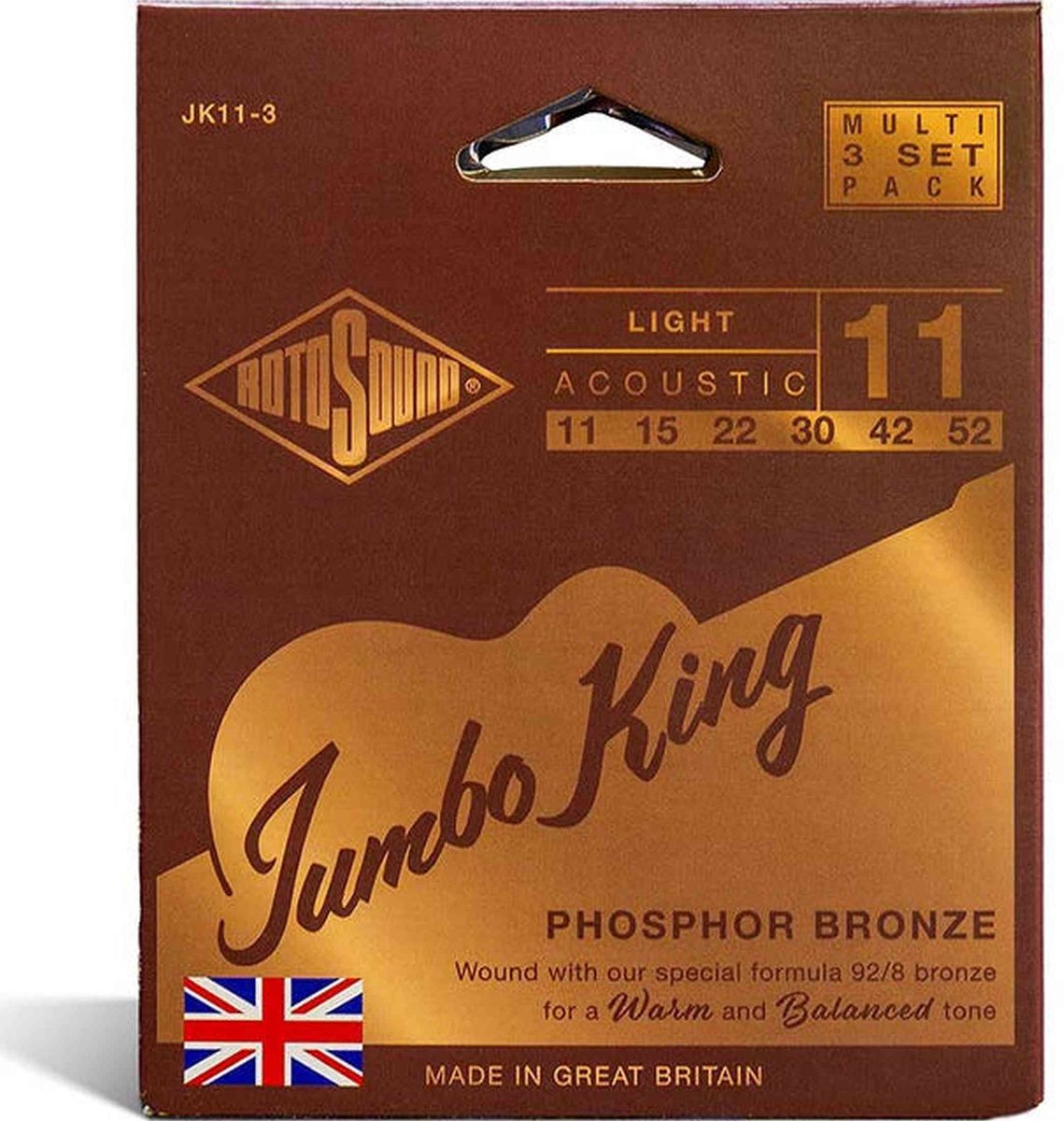 Rotosound JK11-3 Jumbo King 3-Pack Snarensets Akoestisch (011–052) – Phosphor Bronze