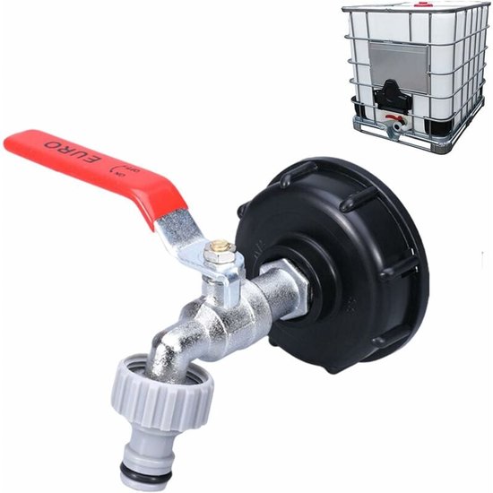 Robinet pour réservoir de 1000 L avec adaptateur pour tuyau, raccord de robinet IBC S60X6, robinet de jardin pour réservoir d'eau de pluie (adaptateur en plastique 1/2")
