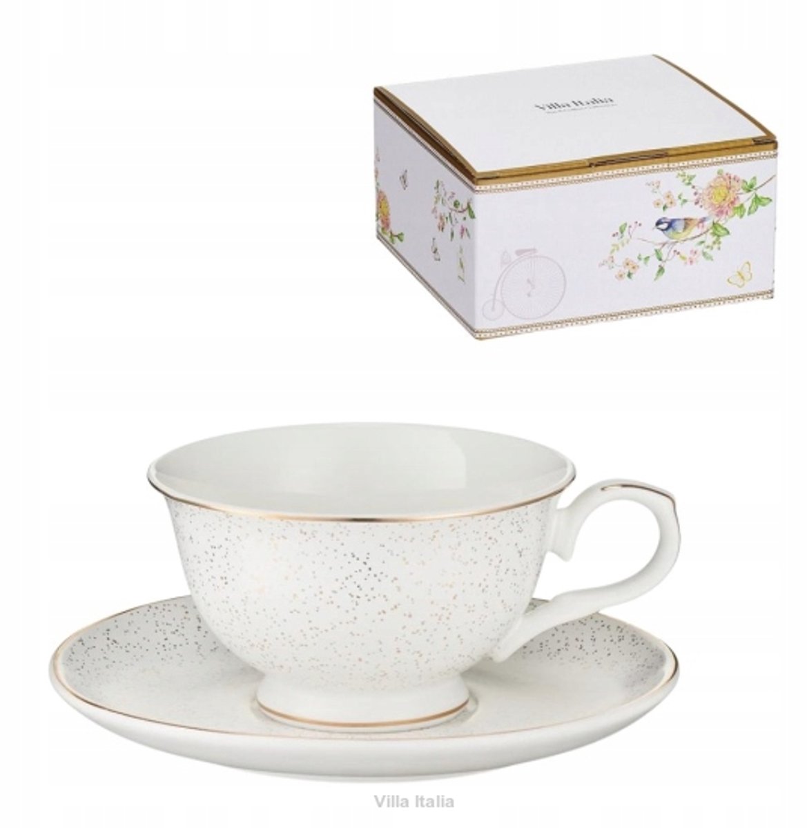 Villa Italia SUNSET Porseleinen Theekop 230ml - Elegant Goud & Mat Wit