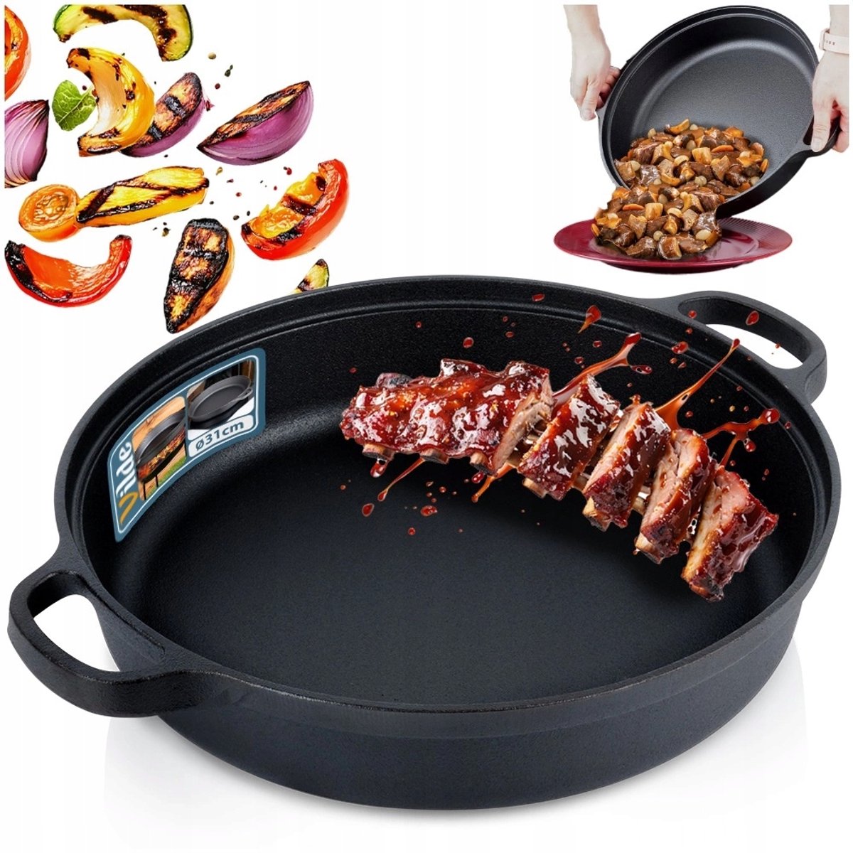 Gietijzeren Koekenpan Diep 30 cm - Geschikt voor Inductie & Grill