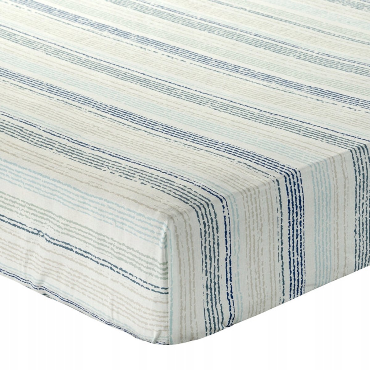Hoeslaken Katoen 160x200cm Blauwe Strepen met Elastiek