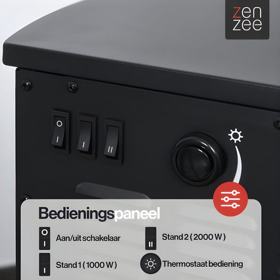 Zenzee Sfeerhaard Elektrisch - Elektrische haard - Elektrische kachel - Met verwarming - Met thermostaat - 2000 W - Vrijstaand - Zwart - Openhaard