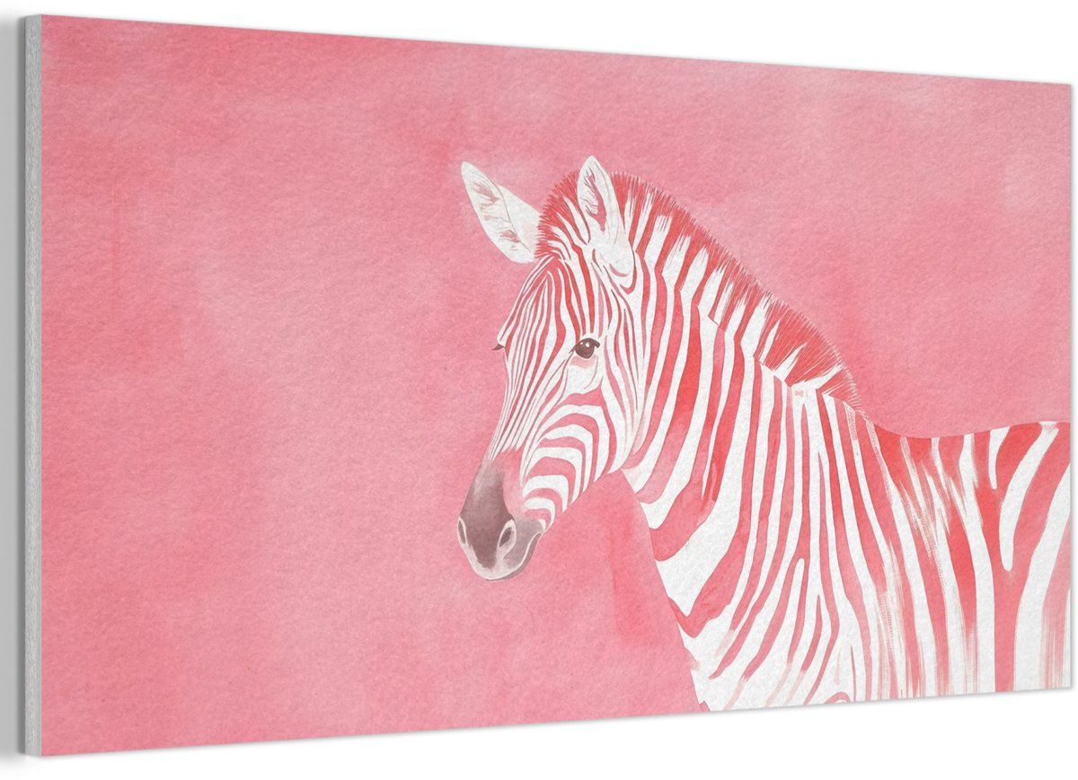 Akoestisch wandpaneel 80x40 cm - Vilt schilderij Zebra - Pink - Verf - Akoestische panelen - Geluidsdempende wanddecoratie - Geluidsisolatie woonkamer - Muurdecoratie geluidspanelen
