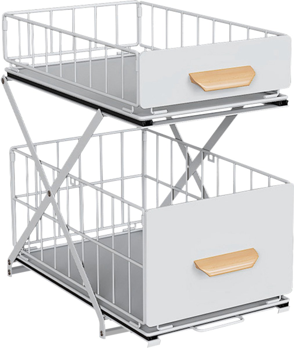 PIPIPOXER-Keukenorganizer met 2 lades, plank onder de gootsteen, opbergrek voor kruiden, wit