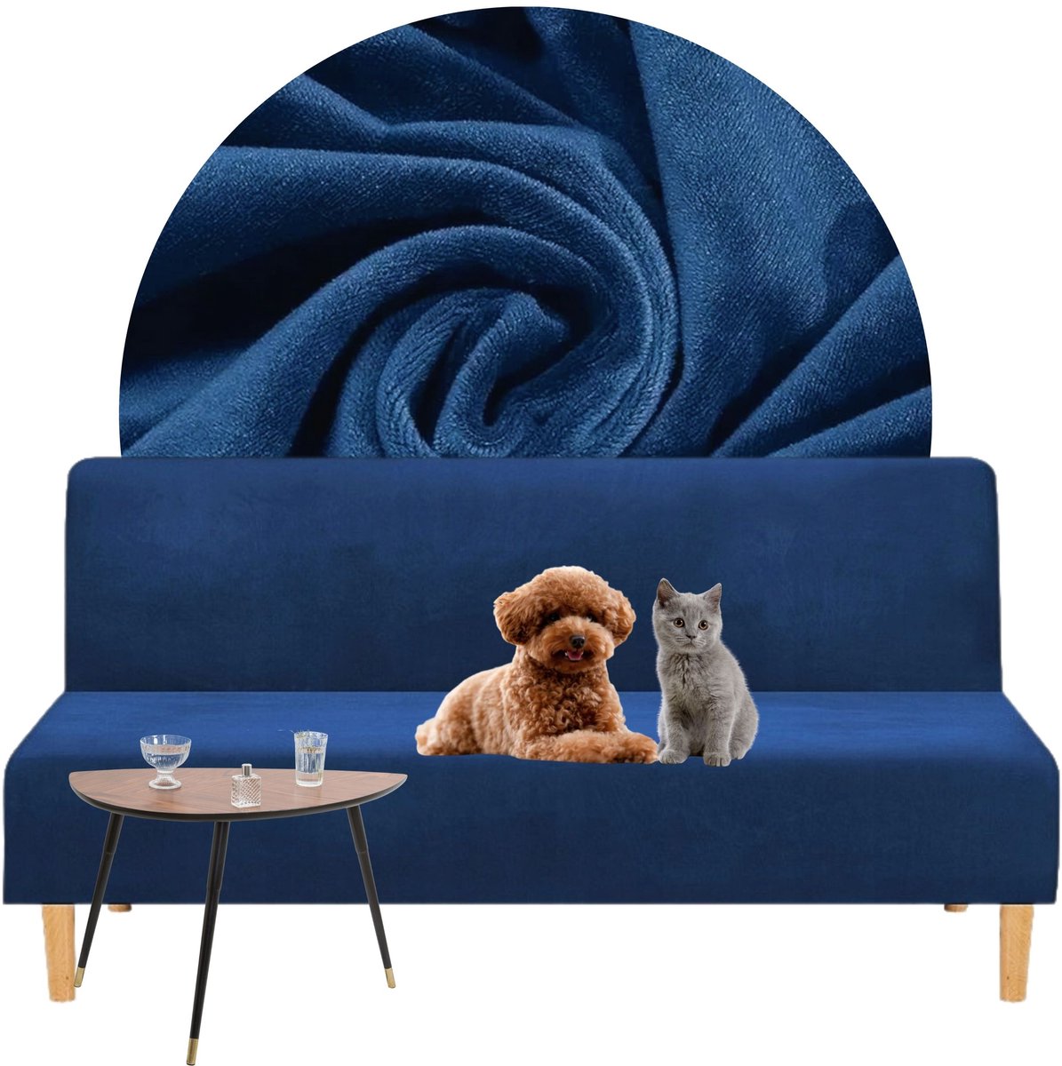 Elastische Velours Sofahoes Premium Blauw 190-210 cm