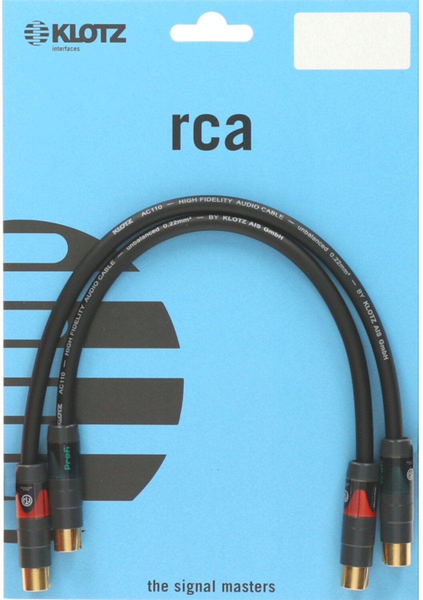 Klotz ALN100 High-end audiokabel met RCA-connectoren 10 meter