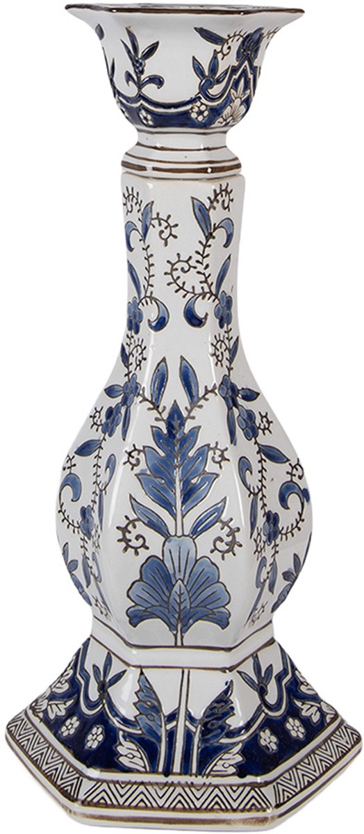 Clayre & Eef Kandelaar Ø 18x36 cm Wit Blauw Porselein