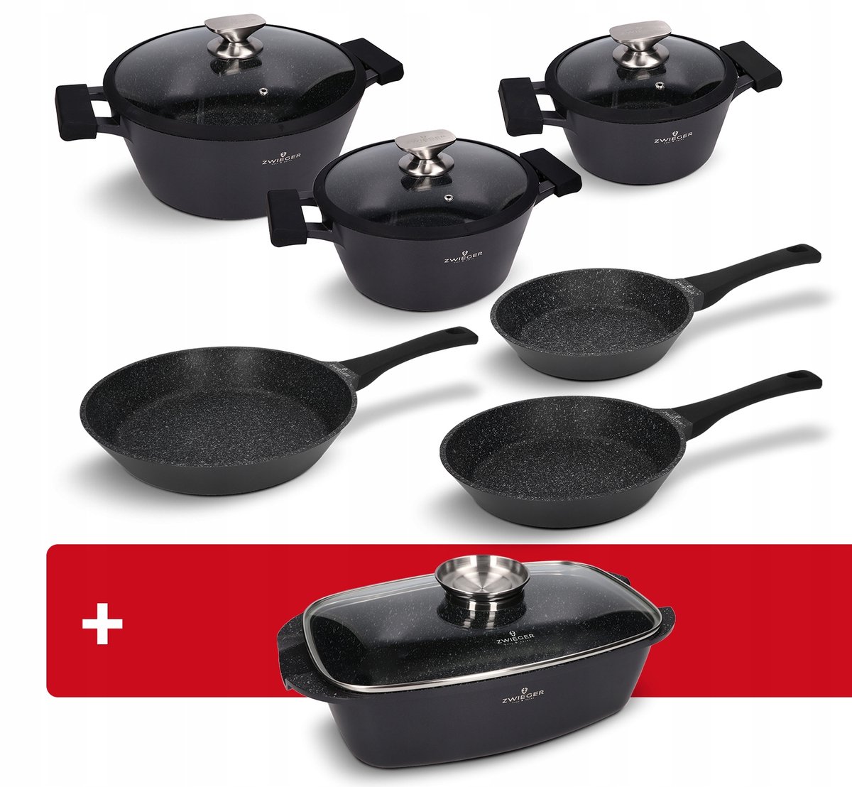 Zwieger Zwarte Stenen Pannenset & Braadpan - 9-delig