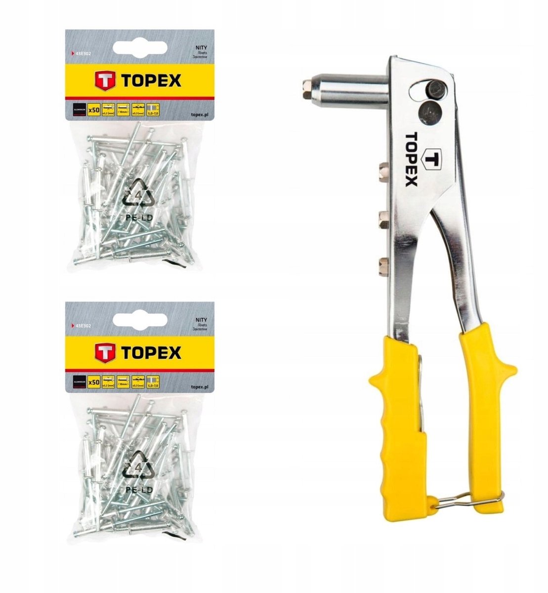 Nitknietang met 100 Aluminium Nieten 3.2mm - TOPEX