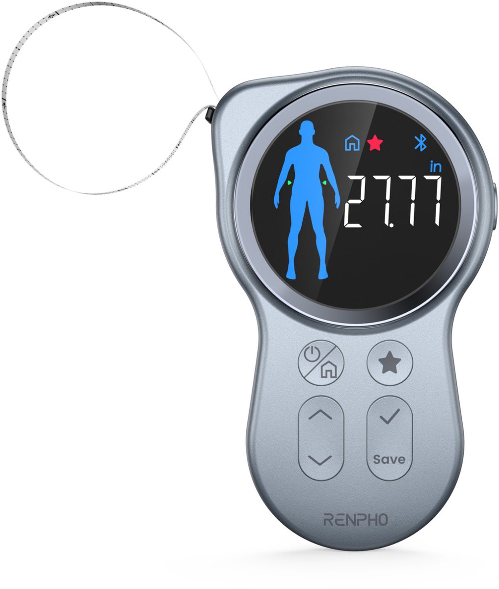 RENPHO Smart Body Tape Measure+ - Slim meetlint voor het lichaam - Omtrekmeter - Volg je vooruitgang in de Renpho Health App - 150 cm - Zilver