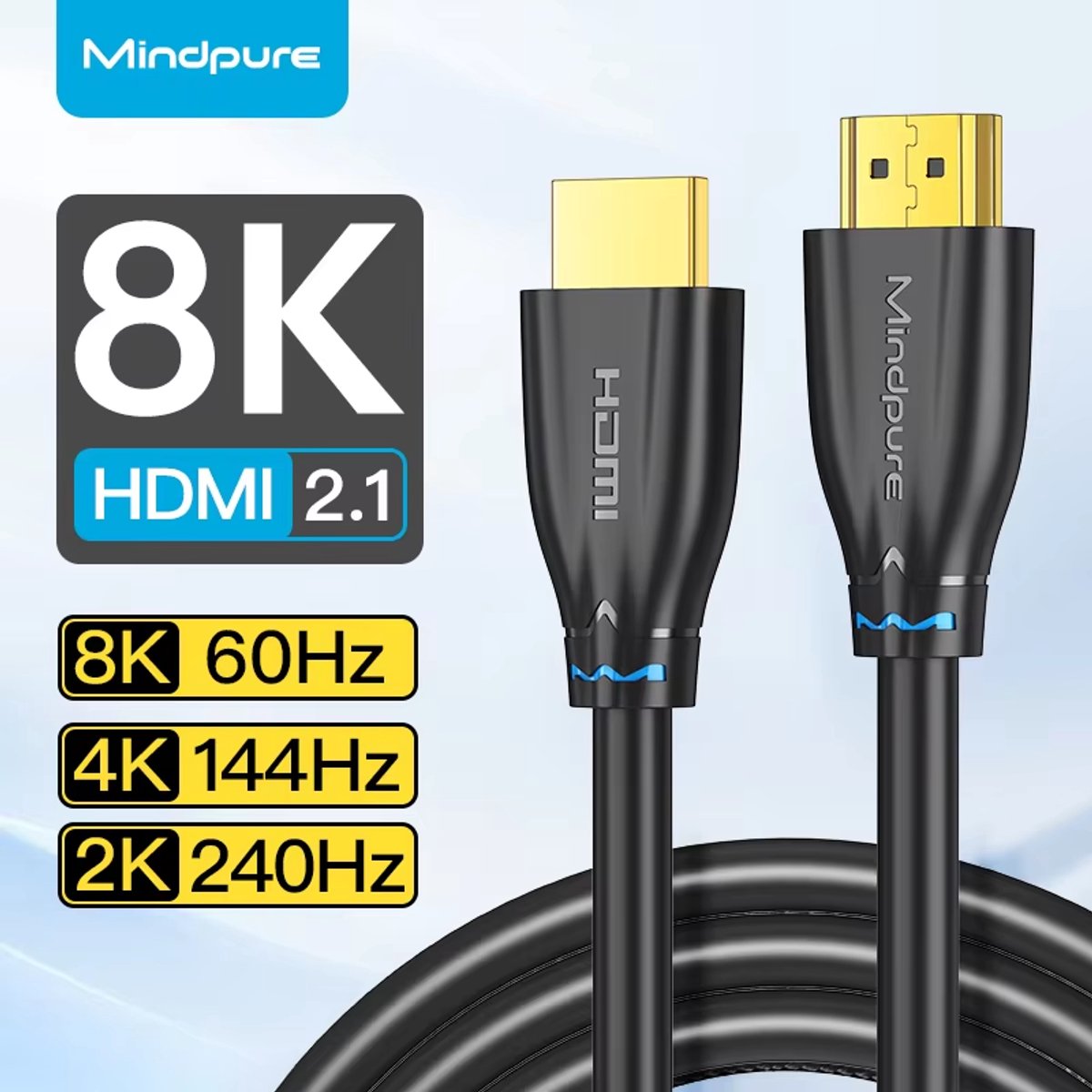 Mindpure - 8K UHD - HDMI 2.1 Kabel - 60Hz 8K - 144Hz 4K - 48Gbps - HDMI naar HDMI - 5 Meter