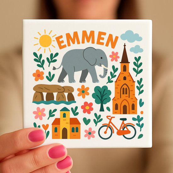 Carreau Emmen - 15×15 cm - Céramique - Souvenir décoratif - Avec support/chevalet transparent - Cadeau - Carreau décoratif avec texte