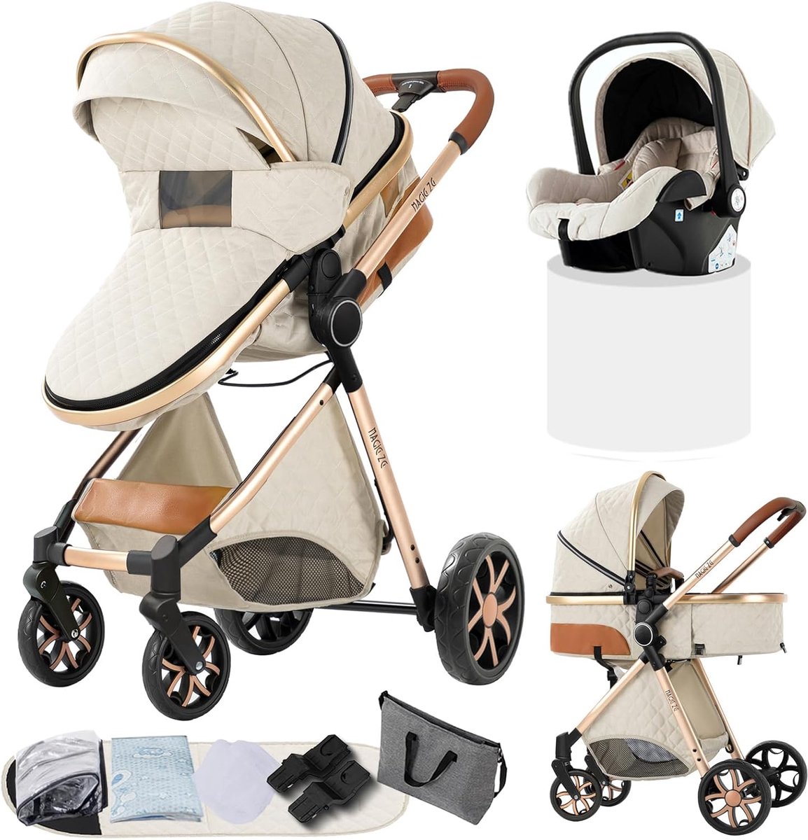 Image of 3-in-1 Kinderwagen met Omkeerbare Duwmodi en Opvouwbaar Ontwerp voor Pasgeborenen