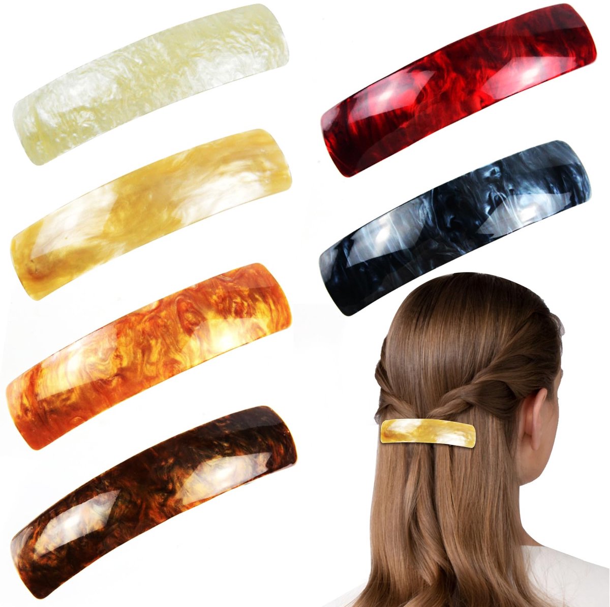 Ynkkvre - 6 stuks haarclips - automatische haarclips voor fijn tot middelmatig dik haar - klassieke Franse grote haarclips - schildpadkleurige haarclips voor dames en meisjes - amberkleurig