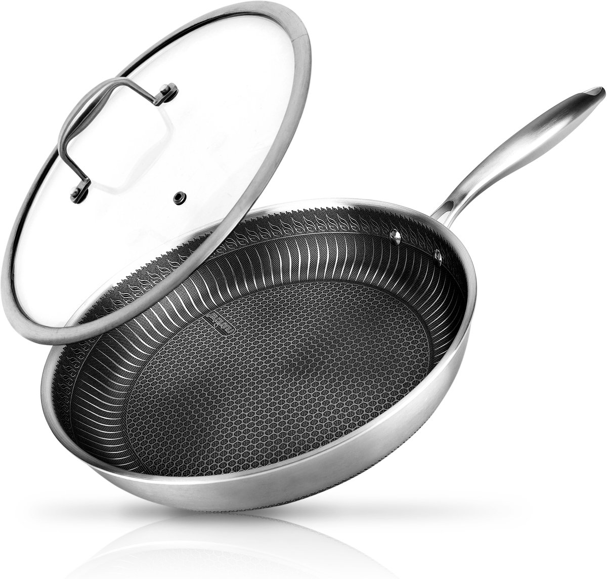 NutriChef Koekenpan - 25 cm Roestvrijstalen Wokpan - Antikleeflaag- Krasbestendig- Oven- en Vaatwasserbestendig