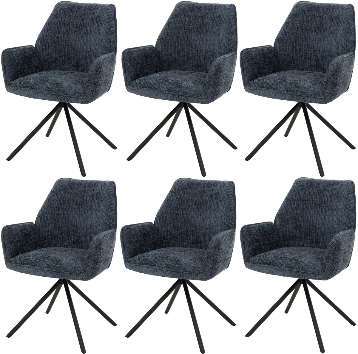MCW Set van 6 eetkamerstoelen MCW-G67, keukenstoel met armleuningen, draaibaar, automatische positie-instelling, chenille, Oeko-Tex MVG ~ donkerblauw