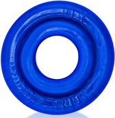 Cockring bleu Oxballs Rimz Big avec texte gravé, à plat sur fond blanc.
