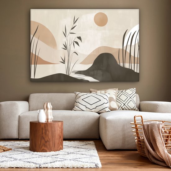 Tableau sur toile 180x120 cm - Décoration murale Japandi - Paysage - Beige - Décoration murale salon - Décoration chambre - Accessoires chambre - Peintures sur toile
