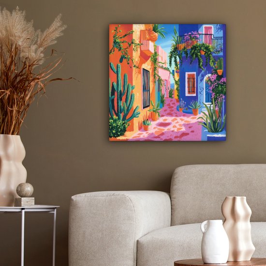 Tableau sur toile 50x50 cm - Décoration murale Jaune - Blauw - Oranje - Maison - Décoration murale murale salon - Décoration chambre - Accessoires chambre - Peintures sur toile