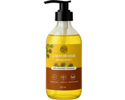 Castor Olie 250ml - Glazen fles met pomp - 100% Puur - Koudgeperst & Onbewerkt - Biologische Castor Olie - Castor Olie voor Wimpers - Hexaanvrij - Wimperserum - Haarolie - Huidolie
