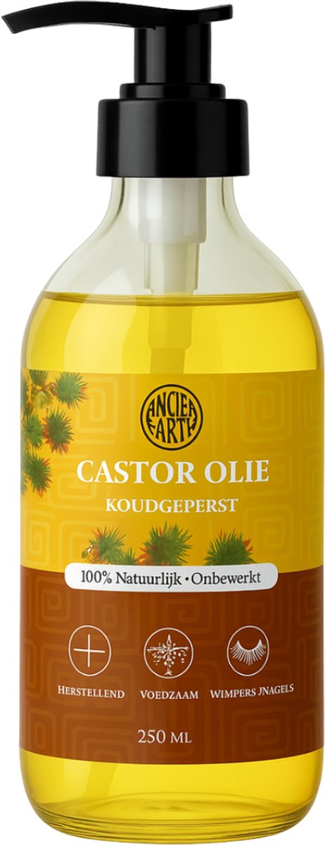 Castor Olie 250ml - Glazen fles met pomp - 100% Puur - Koudgeperst & Onbewerkt - Biologische Castor Olie - Castor Olie voor Wimpers - Hexaanvrij - Wimperserum - Haarolie - Huidolie