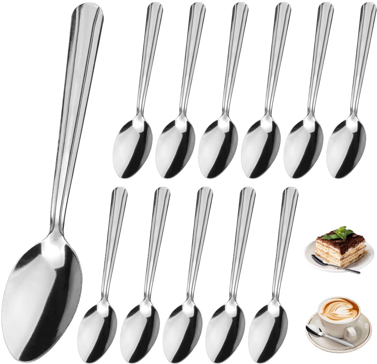 Ibenzoa® Set van 12 Roestvrijstalen Lepels voor Koffie, Dessert en Soep