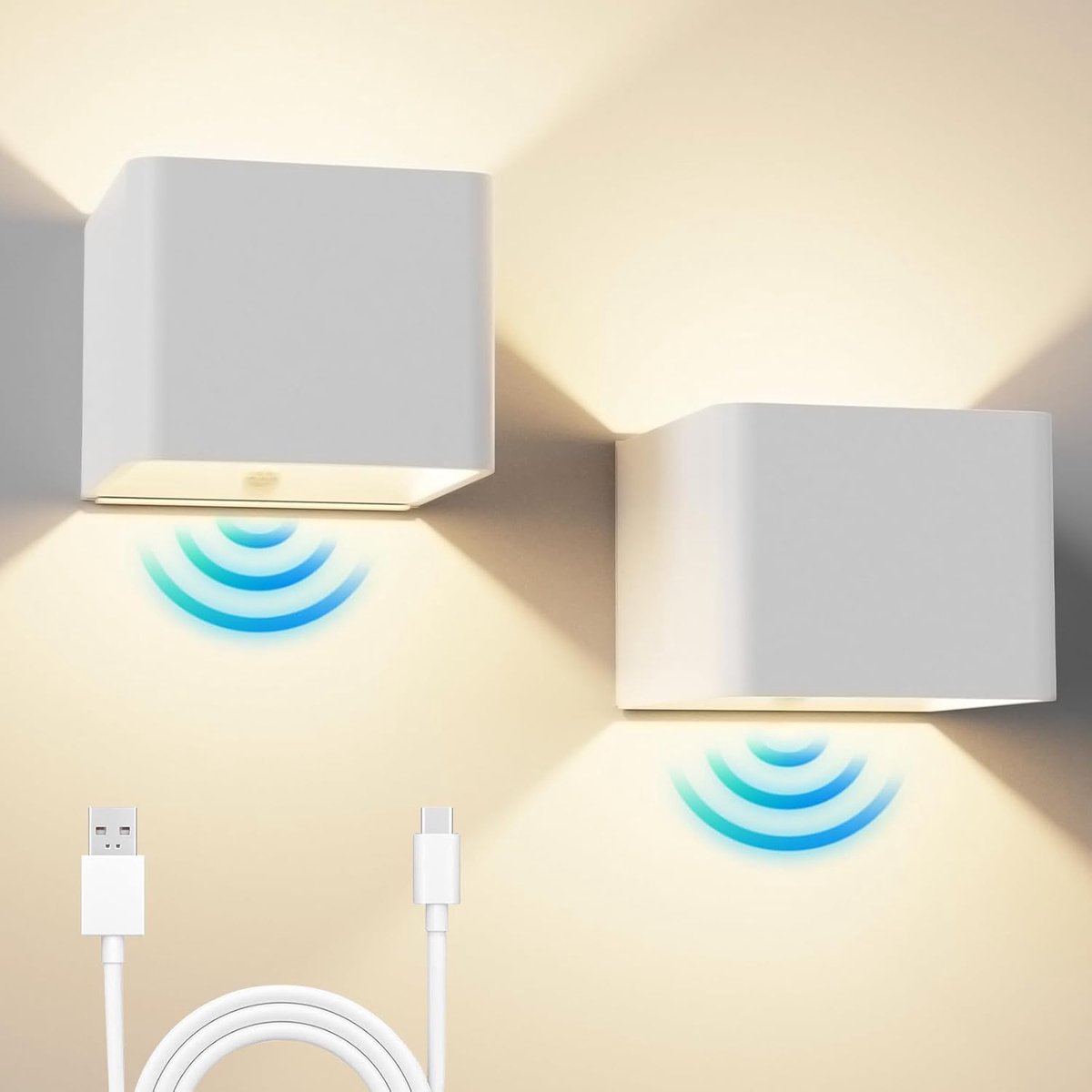 Wandlamp met Bewegingsmelder en Draadloos Ontwerp - Oplaadbare LED Wandlamp voor Binnen - Modern en Installatie Zonder Boren (2 Stuks)