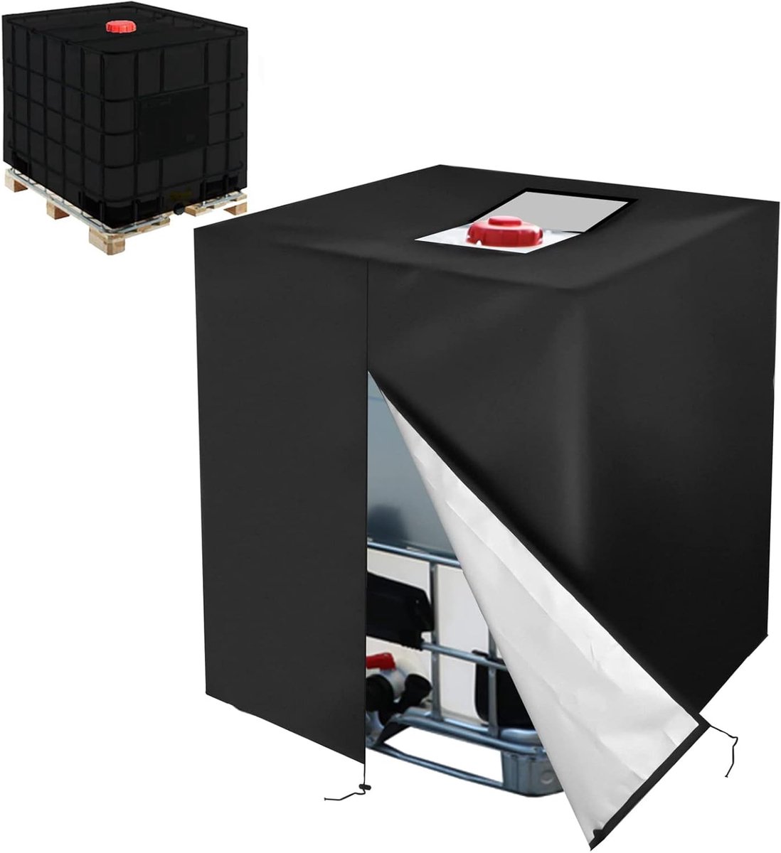 IBC Watertankhoes 1000L Containerhoes Regenwatertank met Ritssluiting Winddicht UV-bestendig Scheurvast-stofhoes-meubelhoes voor buiten-Stofkap voor tonvat-116 x 100 x 120 cm