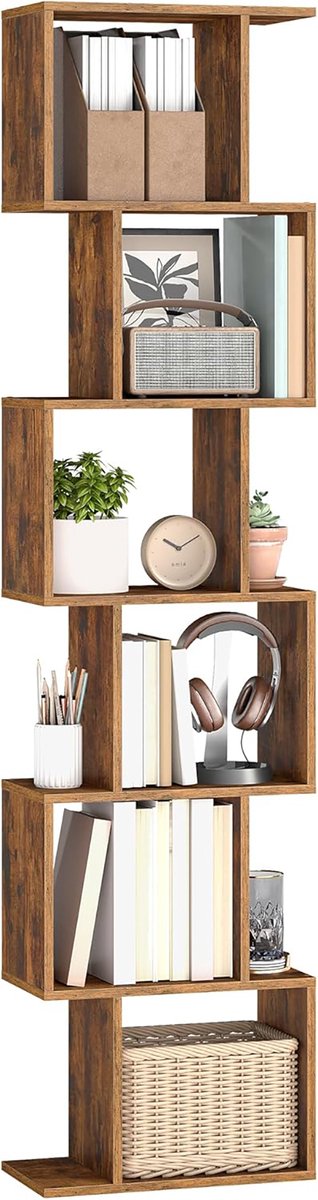 VASAGLE - Boekenkast - 6-laags kast - hoogte 191 cm - vrijstaande - voor woonkamer, slaapkamer, kantoor - bruin