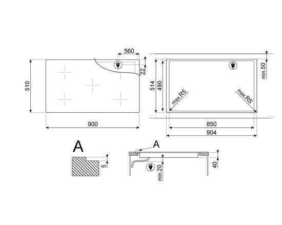 Smeg Universal SE495ETD - Inbouw keramische kookplaat - 90 cm - 5 zone(s)