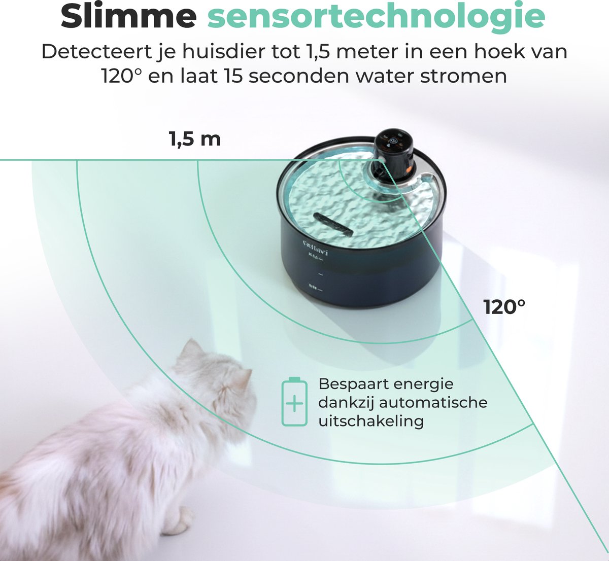 Cellavi R3A-X - Draadloze RVS Drinkfontein Kat met Sensor - Waterfontein voor Kat en Hond met 3 Standen - Kattenfontein 3.2L - 5200mAh Batterij - Fluisterstil thumbnail 6