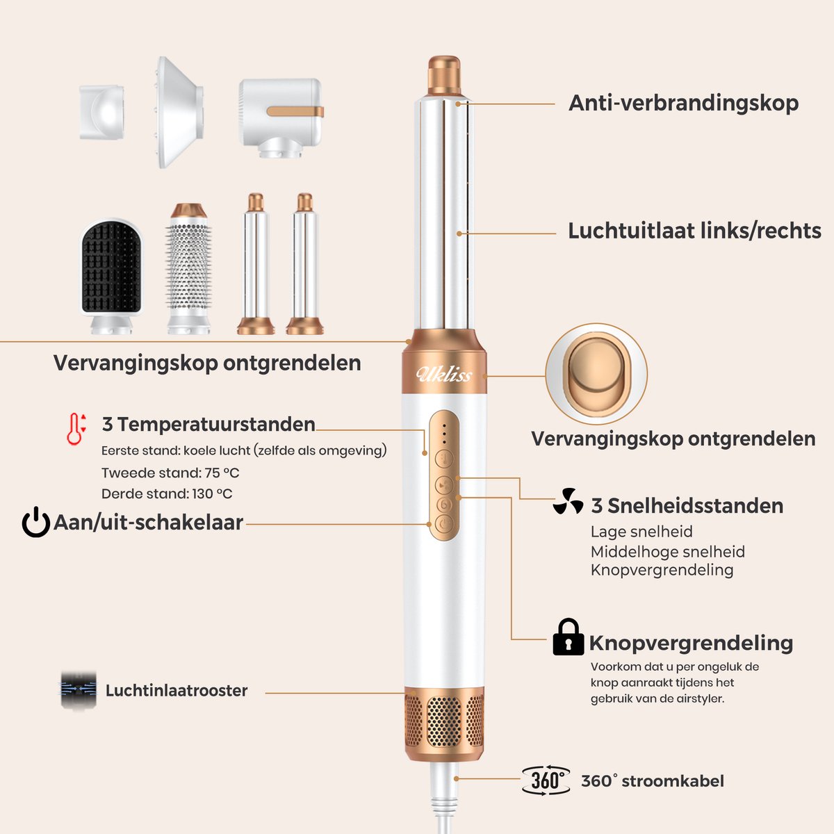 Airstyler - Krultang 7 in 1 - Multistyler - Föhnborstel - 7 - afbeelding 3