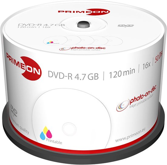 Primeon 2761206 DVD-R disc 4.7 GB 50 stuk(s) Spindel Bedrukbaar