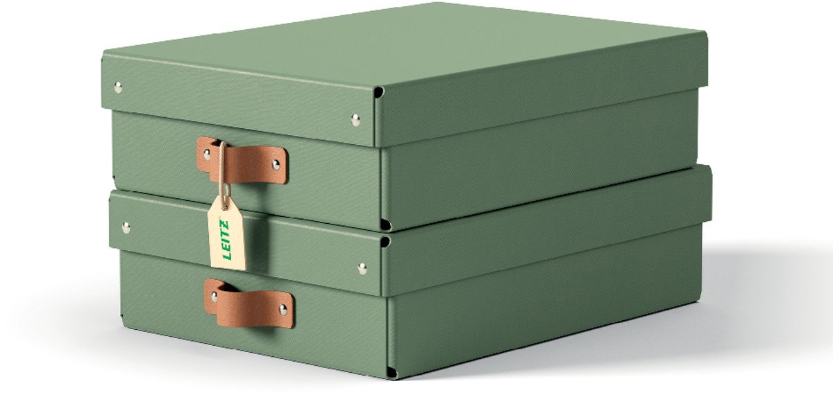 Leitz Puro Middelgrote Lage Opbergdoos met Deksel - Set van 2 - 8L - 100% Gerecycled Karton - Groen