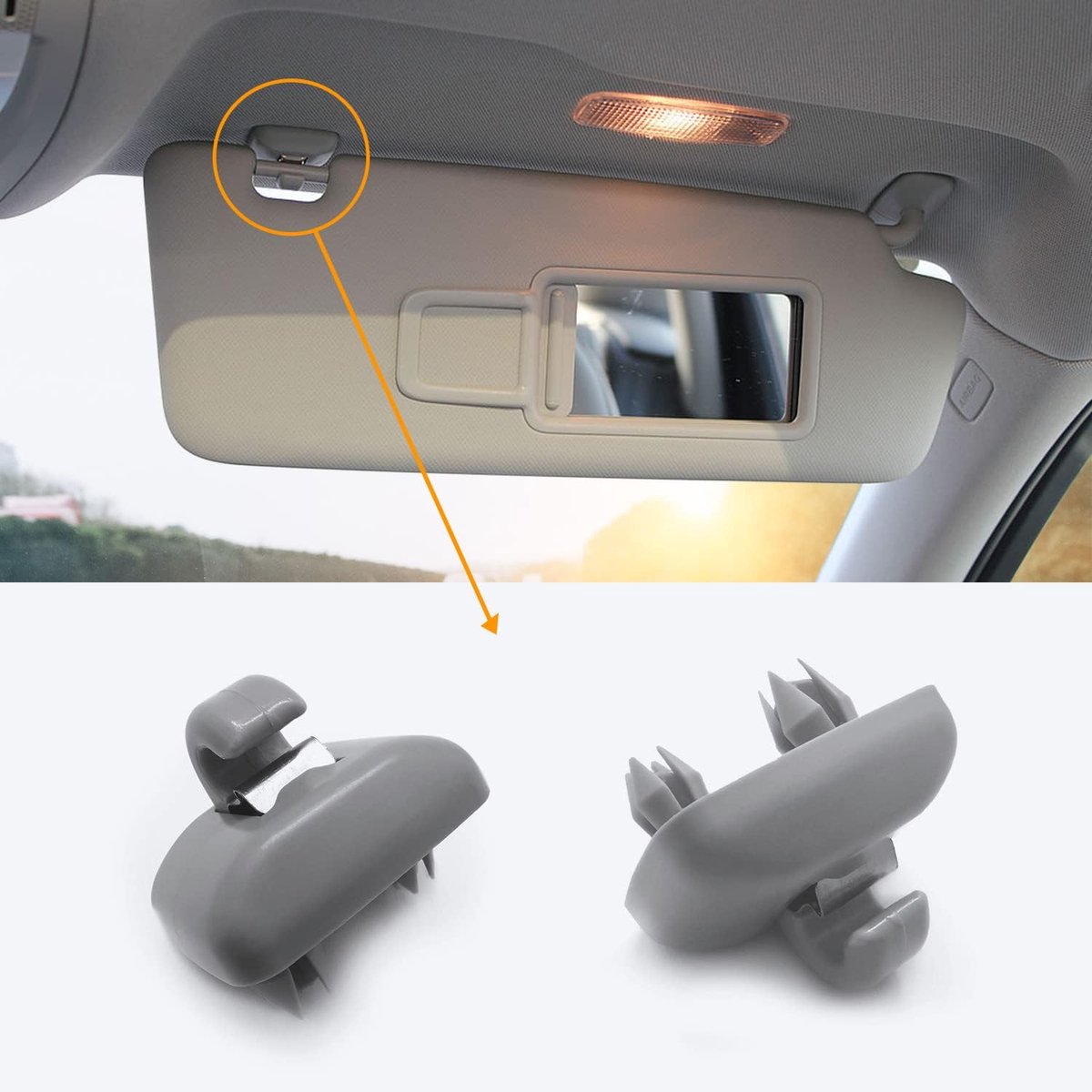 Image of 2 stuks binnenzonneklepclips, upgrade autozonneklepbeugelhaak - Geschikt voor Audi A1 A3 A4 A5 Q3 Q5 S3 S4 S5 TT,(grijs)