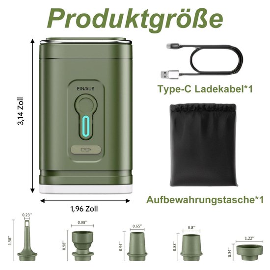 Ynkkvre-Draagbare Elektrische Luchtpomp - Ultra-Mini & Krachtig - 2400 mAh Oplaadbaar - 5 Mondstukken - Snelle Inflatie & Deflatie - Voor Zwembaden, Luchtbedden & Vacuümzakken van Merkloos — afbeelding 5