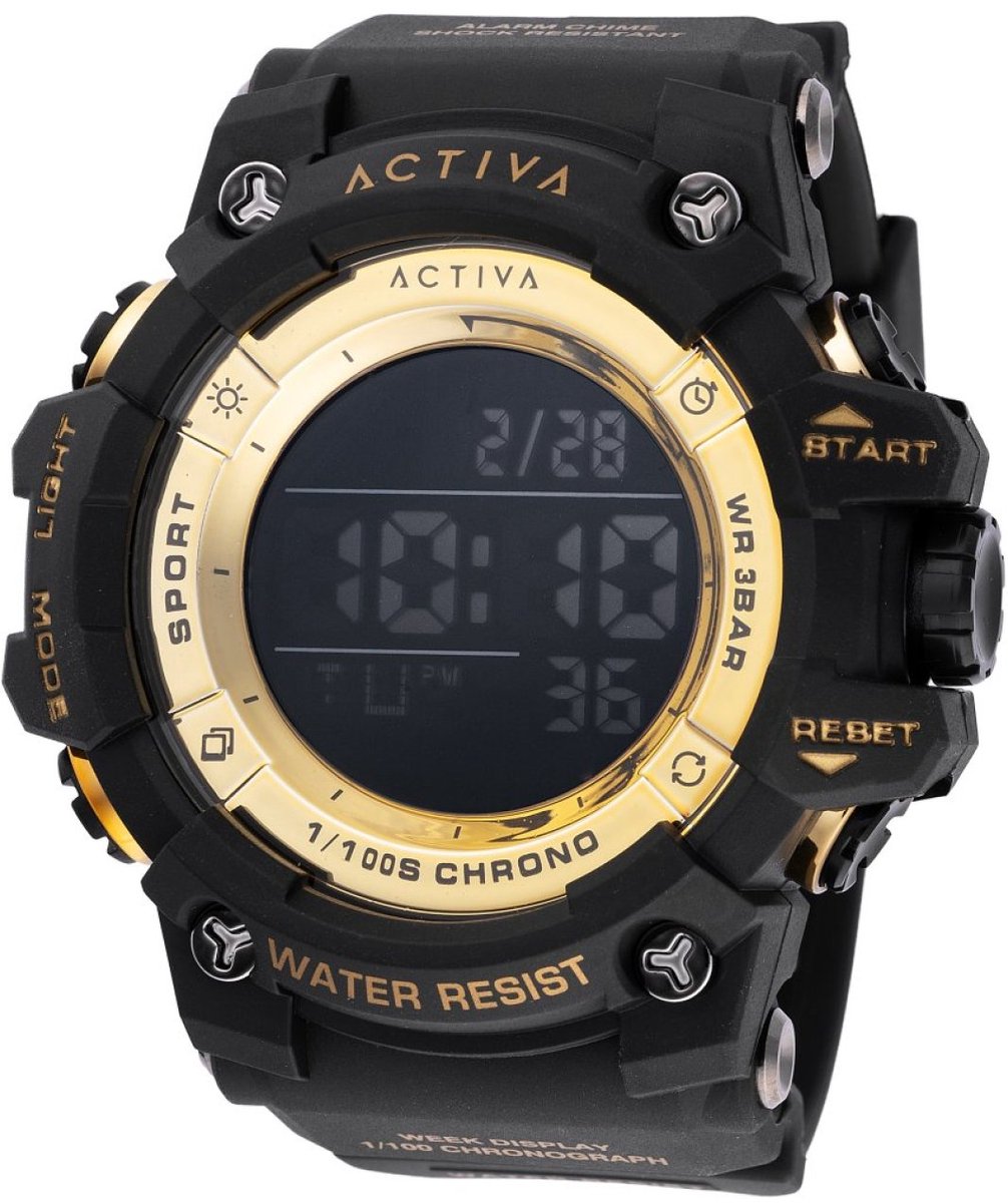 Activa x Invicta Digital ACW8046-003 Heren Horloge - Waterdicht - Digitaal - Quartz Uurwerk - Plastic met zwarte Wijzerplaat - 50mm