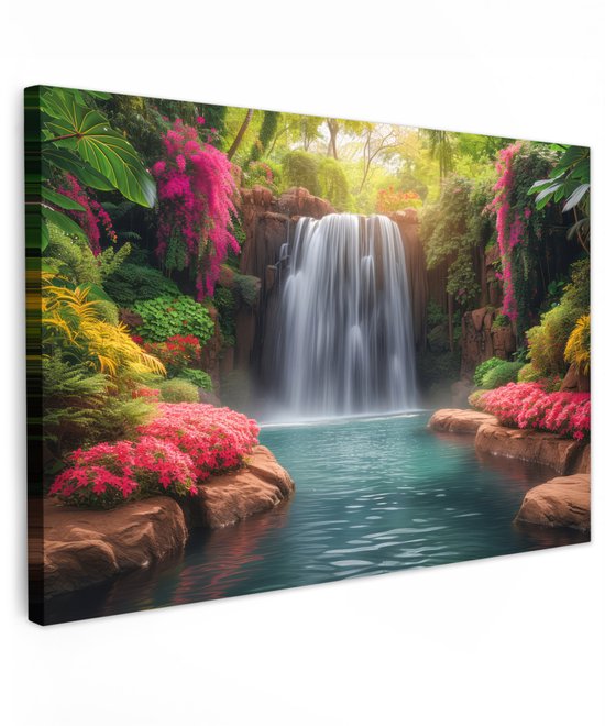 Tableau de jardin extérieur 120x80 cm - Décoration de jardin Cascade - Nature - Plantes - Jungle - Water - Affiche de jardin sur toile - Décoration murale de Jardin - Décoration de tableau extérieur - Décoration de clôture - Toile extérieure